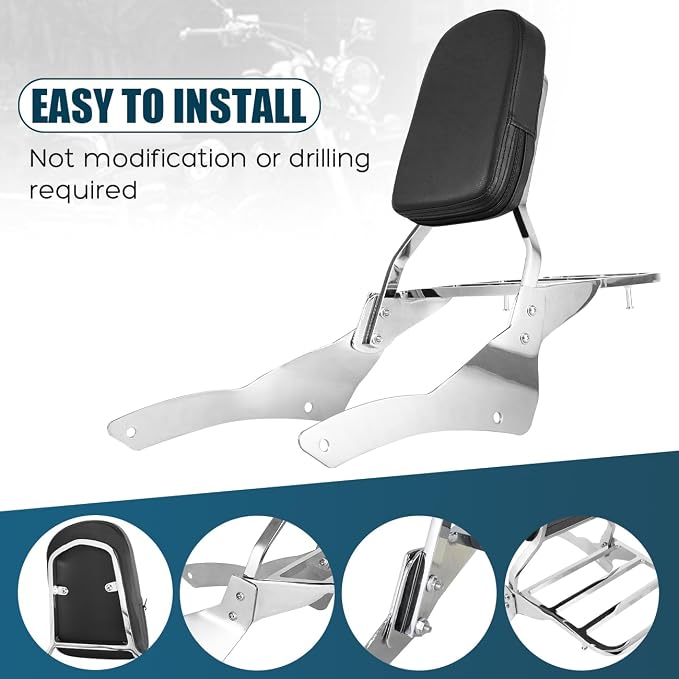 Chrome Passenger Backrest Sissy Bar with Luggage Rack Compatible With For Yamaha Vstar 400 650 Dragstar 400 650 Classic 1998-2018 Detachable Sissy Bar Backrest