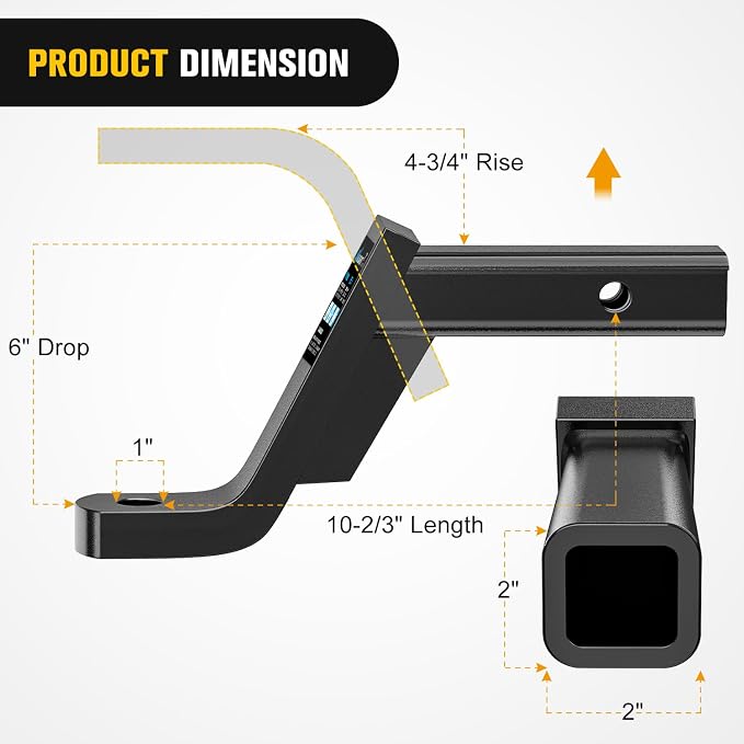 Nilight Trailer Hitch Ball Mount 6" Drop, 4-3/4" Rise, 1" Ball Hole fits 2" Receiver with 5/8" Hitch Pin, 7500 lbs GTW Heavy Duty Ball Hitch