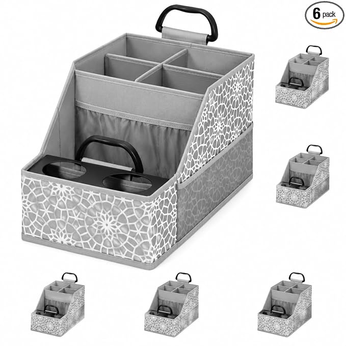 CROS 6 Pack Car Seat Organizer with Metal-Reinforced Cup Holders, 12 Storage Compartments Backseat Car Organizer, Travel Essentials for Kids Toys & Snacks, Non-Slip Seat Storage for SUV, Truck, Print