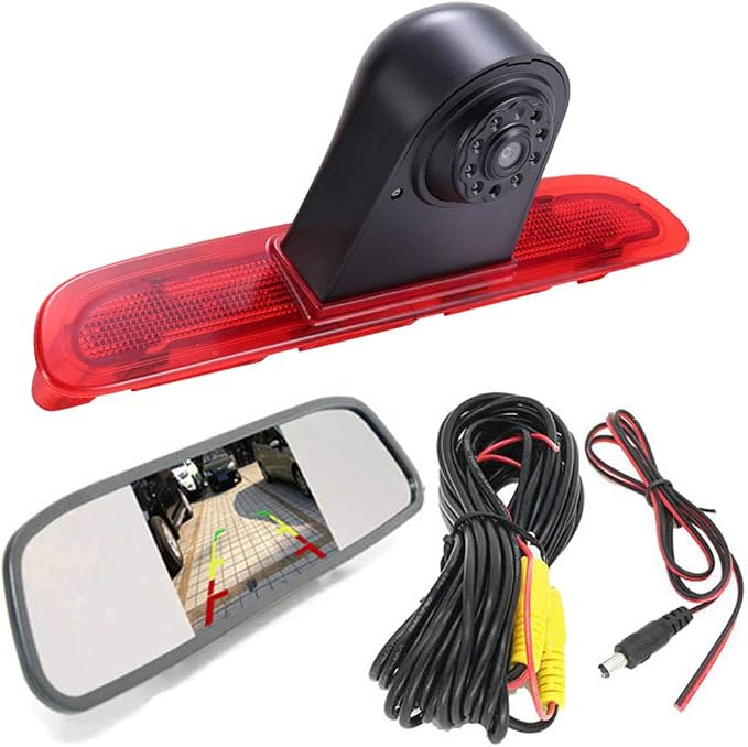 HD Brake Light Roof Rear View Reversing Camera Parking Aids with Angle Adjustable Compatible with Toyota Commuter Hiace H200 MK5 Van LWB TRH KDH Tailgate Transporter (Camera+4.3'' Rearview Mirror)