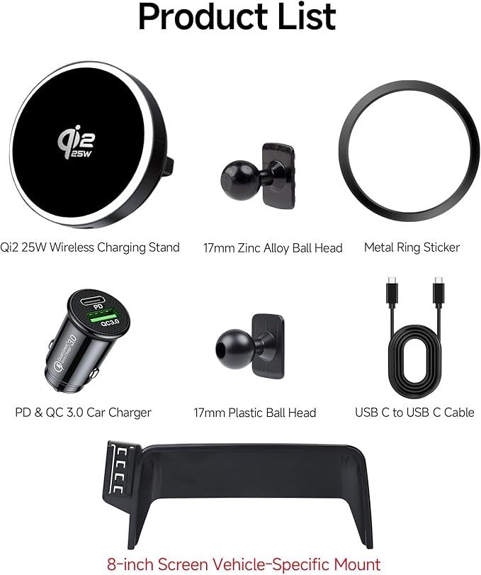 Qi2.2 Max 25W Fast Wireless Car Charger Phone Holder for 2020-2025 Ford Escape 8-Inch Screen, Magnetic Phone Mount Compatible with MagSafe