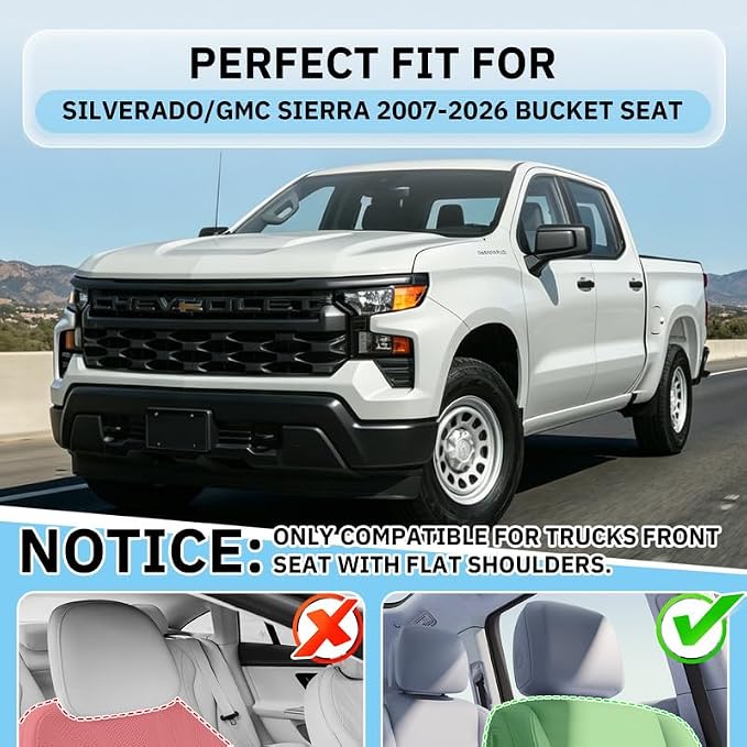 JAOGAUS Car Seat Covers Custom Fit for Chevy Silverado 1500 2007-2025 2026 | Nappa Leather 5 Seats Seat Cover Full Set for GMC Sierra 1500 Crew Cab Truck Pick-up Waterproof Breathable Airbag Compatible