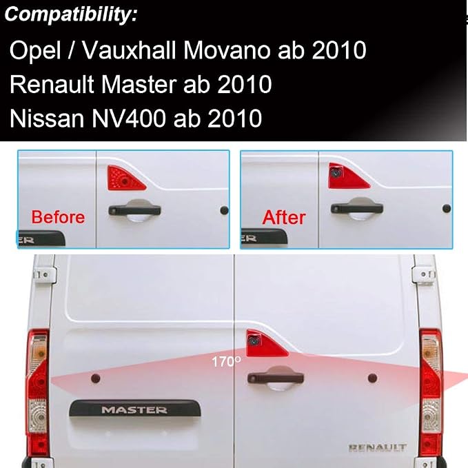 HD Brake Light Rear View Backup Camera Set with 4.3 Inch LCD Monitor,Van Night Vision Reversing Camera Replacement for Renault Master ab 2010/Nissan NV400 ab 2010/Opel Vauxhall Movano ab 2010