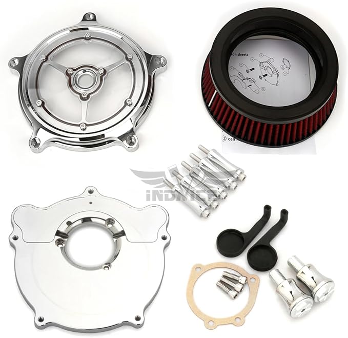 For harley davidson air cleaner filter sportster Touring street glide road king electra Dyna Softail motorcycle air intake (Chromed-clarity red filter, A-For Sportster XL models)