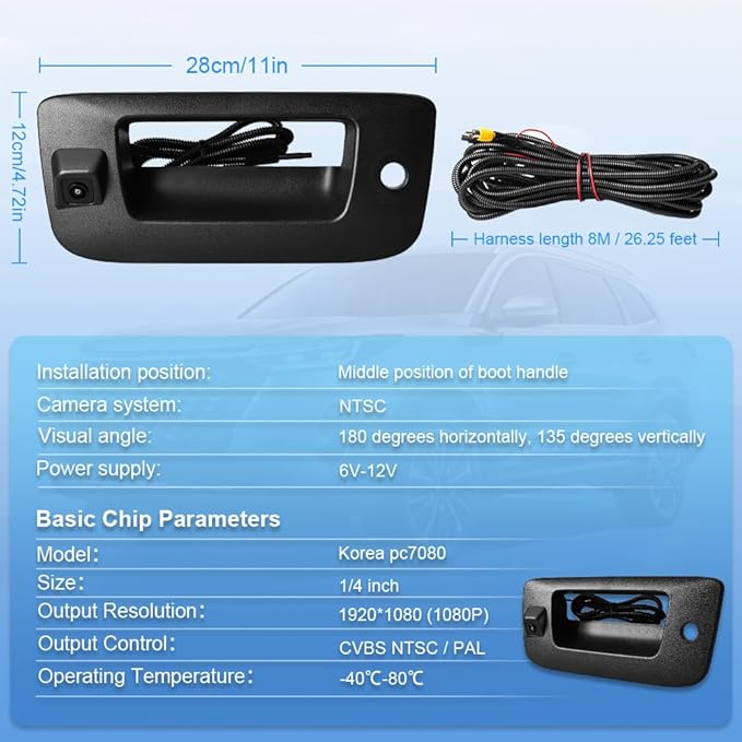 Rear Tailgate Handle Backup Camera Compatible with 2007-2013 Chevy Silverado/GMC Sierra 1500 2500HD 3500HD Tailgate Reversing View Park Assist Camera Replaces 22755304 180°Wide Angle