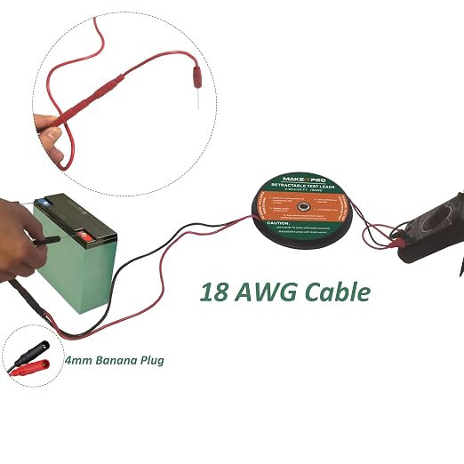Retractable Test Leads 2 Wires 30FT 18AWG 10 in 1 Kit with Cable Bag and Multimeter Probe Alligator Clips Test Probe for Circuit Connection Electrical Testing and Troubleshooting