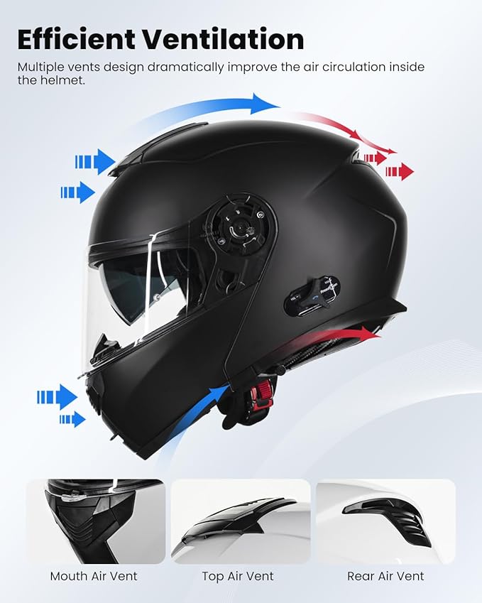 ILM 159BT Bluetooth Modular Motorcycle Helmet 2-3 Riders Intercom Full Face Flip up Casco DOT with Face Mask (MatteBlack, XL)