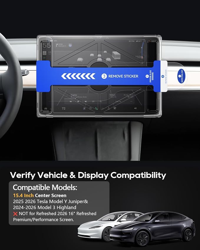 LFOTPP HD Clear Screen Protector (15.4 Inch) for 2024-2026 Tesla Model 3 Highland & 2025-2026 Model Y Juniper, Fit Standard 15.4", Not fit Refreshed 16" Screen