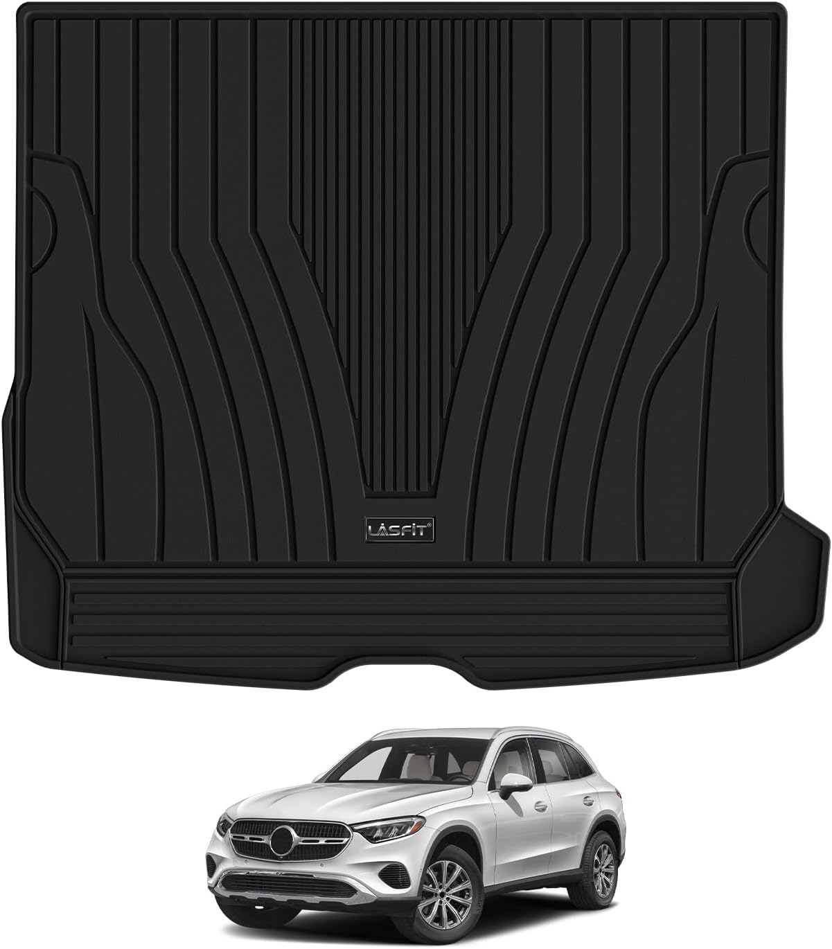 LASFIT Cargo Mat for Mercedes Benz GLC SUV 2025 2024 2023 300 / 300e / 43 AMG, All Weather TPE Custom Fit Mercedes Benz GLC SUV Trunk Mat Cargo Liner, Black