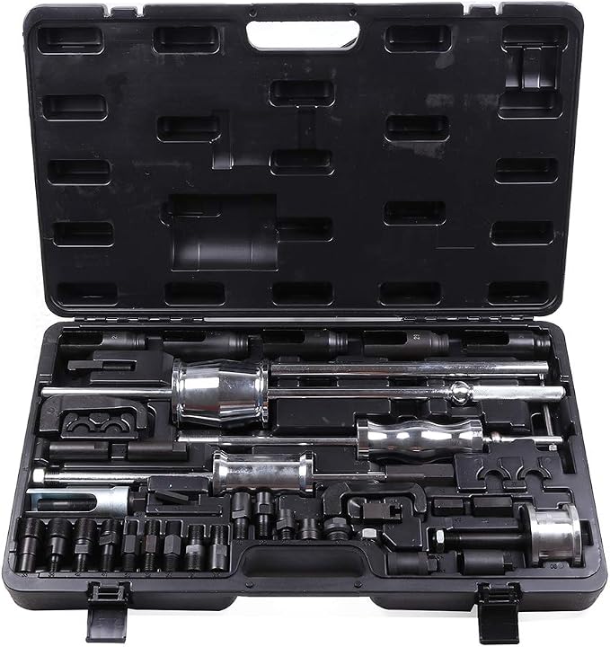 SCITOO 40pcs Fit Stubborn Diesels Engines Diesel Injector Extractor Master Tool Common Rail Tool Kit 3 Slide Hammers Various Adaptors