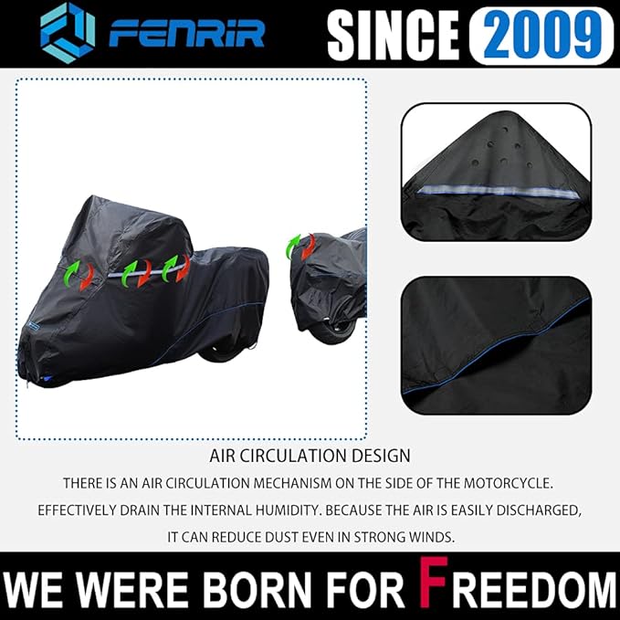 FENRIR 420D Oxford Cloth 88.6" 225CM Motorcycle Cover Exhaust Pipe Anti-Scalding Waterproof Outdoor Outside Storage for Naked Sprot Supermoto Motocross Cruise Street Bike Supersport Scooter Dirt Bike