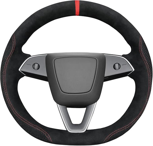 MEWANT Hand Stitch Black 9040 Athsuede Steering Wheel Cover Wrap for Tesla Model 3 Highland 2024 Model Juniper 2024