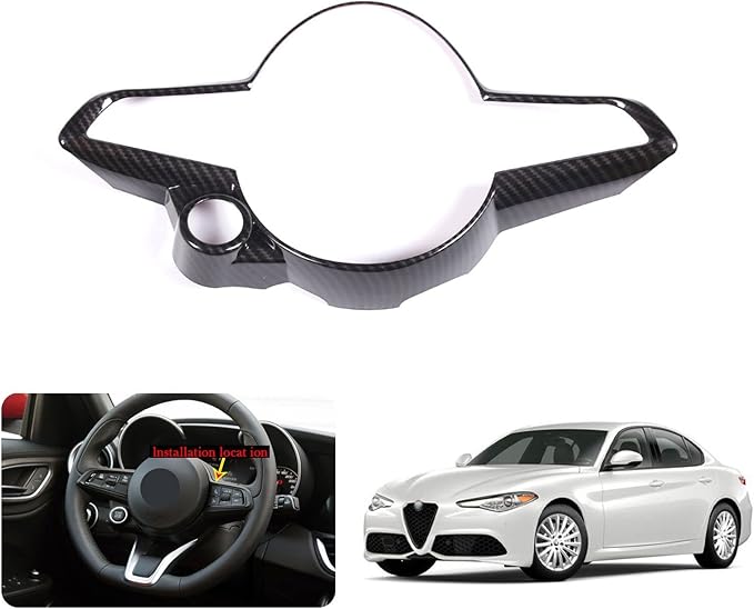 TOYCIDFG Car Steering Wheel Frame Trim Cover Compatible with Alfa Romeo Giulia/Stelvio Interior Accessories ABS Inner Decoration (Carbon Fiber Pattern)