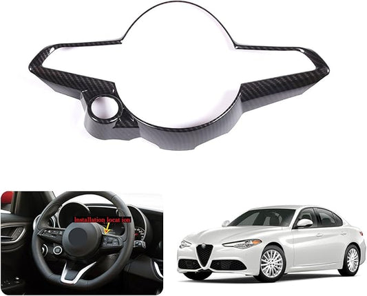 TOYCIDFG Car Steering Wheel Frame Trim Cover Compatible with Alfa Romeo Giulia/Stelvio Interior Accessories ABS Inner Decoration (Carbon Fiber Pattern)