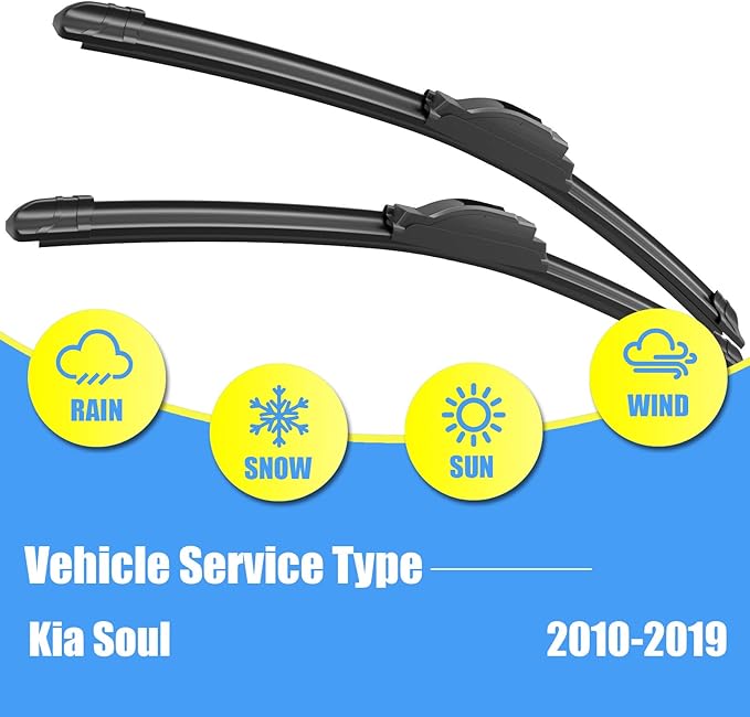 Gavimnal® 24"+20"+11" Silicone Wiper Blades Replacement For Kia Soul 2010-2019 All-Season Front Rear Windshield Wiper Blades(Set of 3)