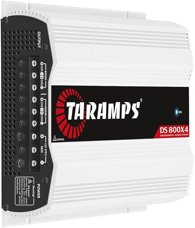 Taramps DS 800x4 1 Ohm 800 Watts RMS 4-Channel 200x4 RMS, Class D, Full Range, Crossover High / Low Pass Fixed, Bridgedable Car Audio Amplifier, White