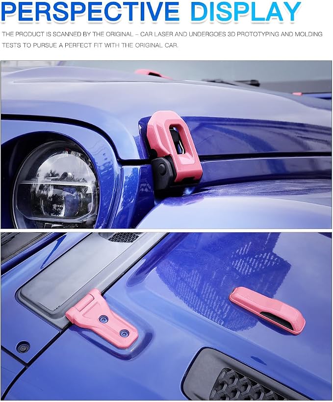 Barong for Jeep Wrangler JL JLU 2018-2025 Accessories Exterior Decoration Door Hinge Handle Engine Hood Hinge Hood Latch Wheel Eyebrow Side Air Outlet Rear Window Hinge Cover 26PCS Full Set (Pink)