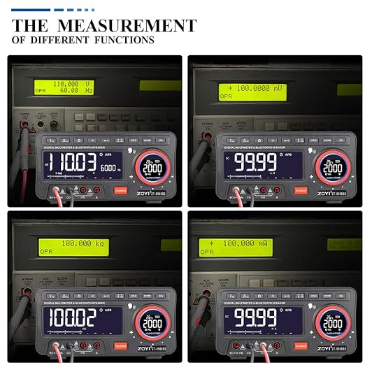 ZOYI Bluetooth Speaker Multimeter with Voice Broadcast, Time and Alarm, Auto-ranging Multimeter(19999) with True RMS, AC/DC V/A, Capacitance, Resistance, Diodes, Continuity, Frequency, Temperature