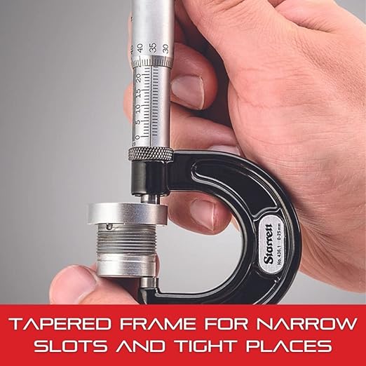 Starrett Outside Micrometer with One-Piece Spindle, Advanced Sleeve Design and Tapered Frame - Quick and Easy Adjustment, 0-1" Range, .0001" Graduation - T230XFL