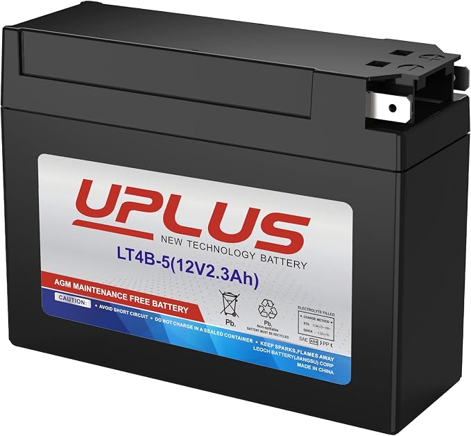Motorcycle Battery YT4B-BS, UPLUS LT4B-5 High Performance & Maintenance Free - AGM Batteries Replacement Battery for Suzuki and Yamaha Motorcycle, 12V 2.3AH, Tab Terminal