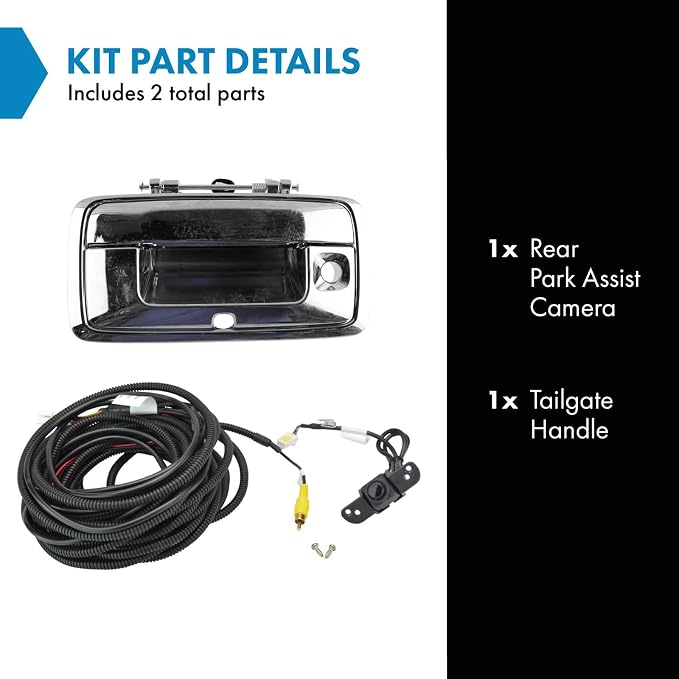 TRQ Rear View Camera Add On Kit w/Wiring Harness & Tailgate Handle Compatible with GM Pickup