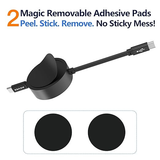 AGVEE 3ft Fixed / 2.3ft Extend USB-C to C Charger Cable Mountable One Way Retractable 60W Fast Charging Cord, Pocket-Sized for iPhone 16 15, Samsung, Android, Desk Organizer, Black (Pack of 2)