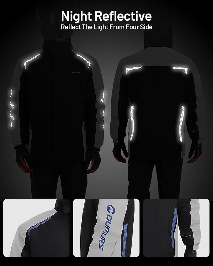 Oumurs Unisex Adult Motorcycle Rain Suit, Waterproof, Reflective, Lightweight, XX-Large, Black, Solid, Modern, Adult, Outdoor Rain Suits