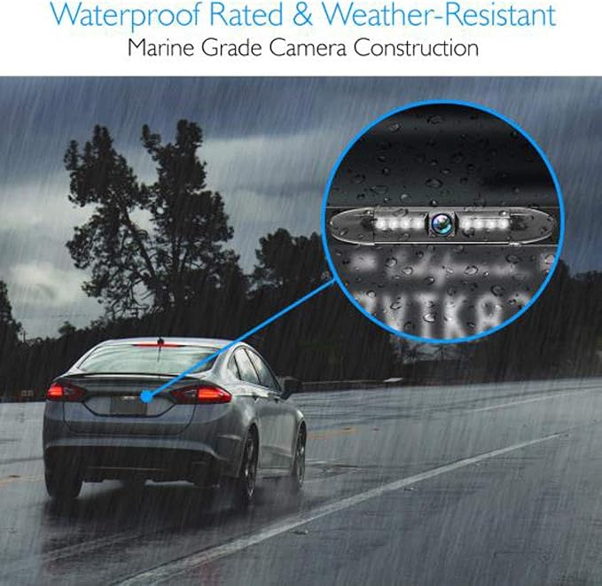 License Plate Frame Backup Camera - Built-in Distance Scale Lines Backup Parking Reverse Assist Marine Grade Waterproof IP-67 Adjustable Slim Bar Cam Night Vision w/ 420 TVL Resolution - Pyle