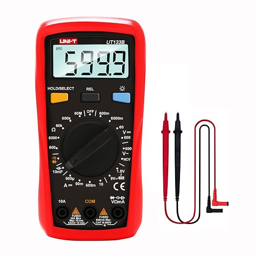 UNI-T Digital Multimeter Tester UT133B, AC DC Voltage Current Dmm Multimeter 6000 Counts NCV Measures Volt Amp Ohm Capacitance Continuity Buzzer Diode Test Battery Test, Palm Size Backlight Data Hold