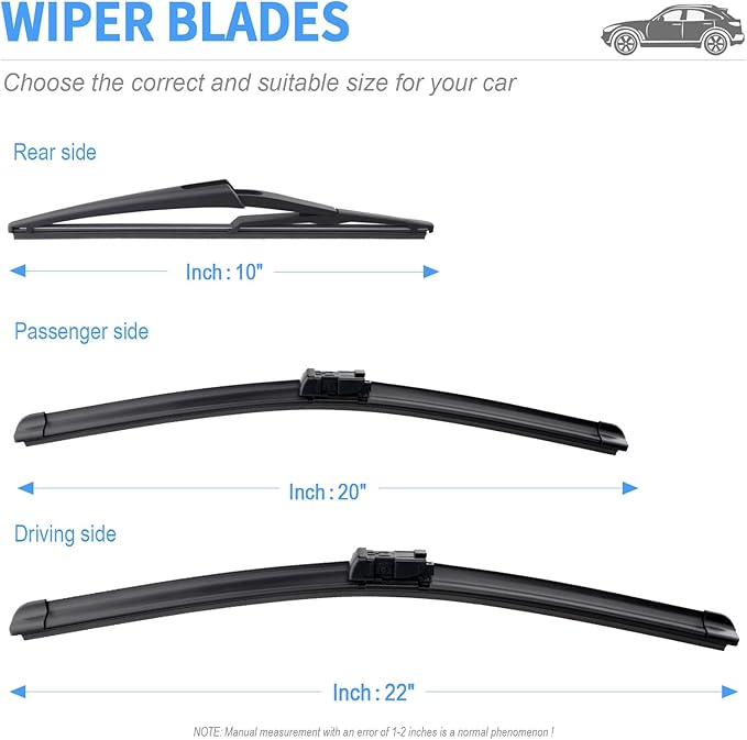 Gavimnal® 22"+20"+10" Silicone Wiper Blades Replacement For Jeep Renegade 2015-2024,All-Season Front Rear Windshield Wiper Blades(Set of 3)