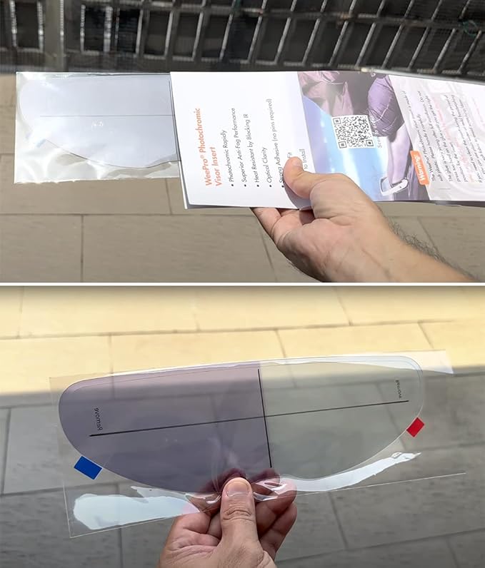 Photochromic and Anti Fog Insert Film for Motorcycle Helmet Visor,Inner Auto Darkening Layer Transitions Clear Indoors to Dark in Sunlight,Easy Peel and Stick Installation,3.66" x 10.7"