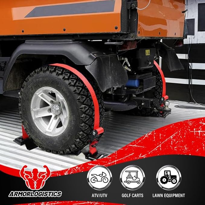 Wheel Chock Tie Down Kit, Heavy Duty Trailer Tire Straps Kit for ATV, UTV, Lawn Mower, 4,400lb Max Break Strength