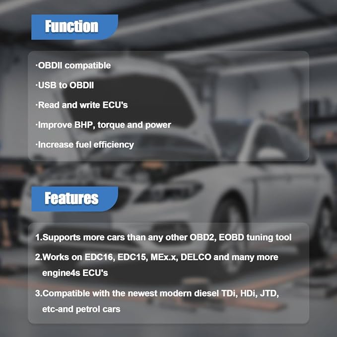 Galletto 1260 OBD2 to USB Cable Code Reader for Diesel and Petrol Cars,Compatible with Toyota/Honda/Ford/GM/Fiat/Porsche Vehicles ECUs Diagnostic Scanner Tool, Work with Windows 32-bit System