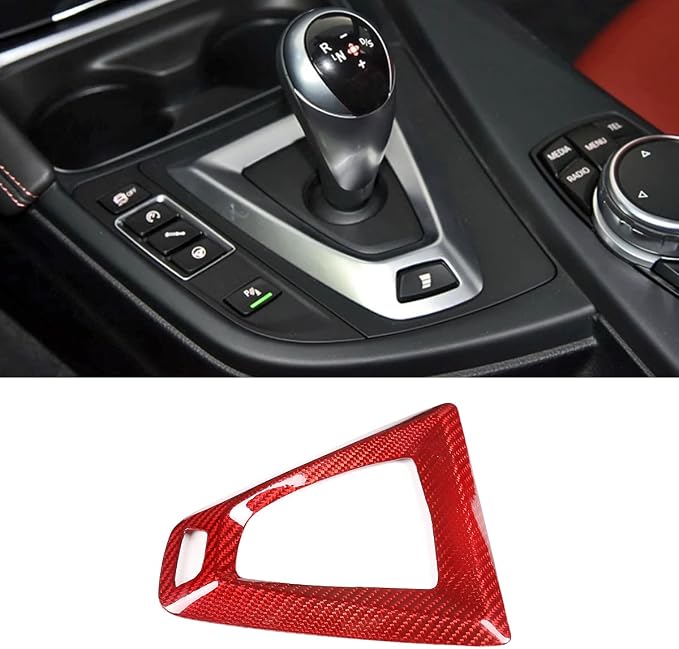 Fit for BMW F80 F82 M3 M4 2014 to 2019 Center Console Gearbox Decorative Panel Frame, Real Carbon Fiber Interior Accessories Gear Lever Panel Base Cover (LHD - Red Carbon)