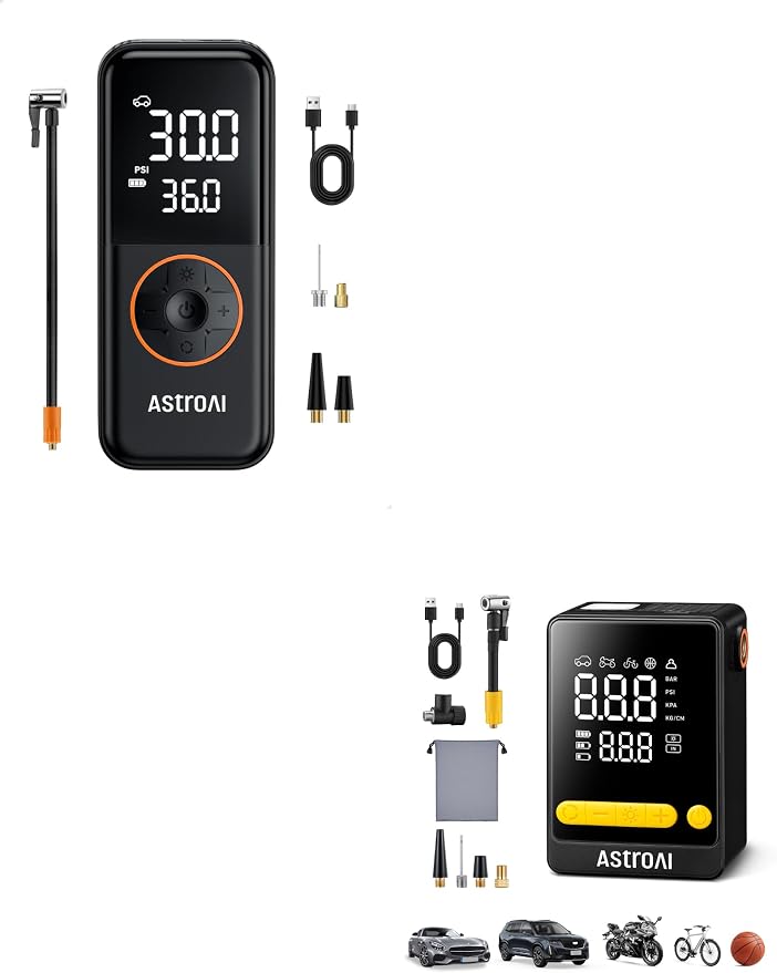 AstroAI Tire Inflator Portable Air Compressor, 150PSI Portable Air Pump for Car Tires with Pressure Gauge LED Light, Electric Air Pump Quick Inflation for Cars, Motorcycles, Bikes, Tires, Balls