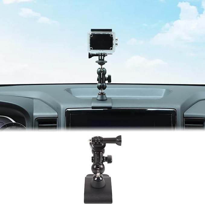 Car Center Console Dash Cam Mount Holder Compatible with Nissan Frontier 2022 2023 2024, Dashboard Panel Car Action Cameras Bracket for Video Record, 180° Rotation Adjustable Stabilizer Accessories