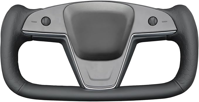 MEWANT Steering Wheel Cover for Yoke Style Steering Wheel for Tesla Model S 2021-2023 / Model X 2021-2023 Made of Black Microfiber Leather