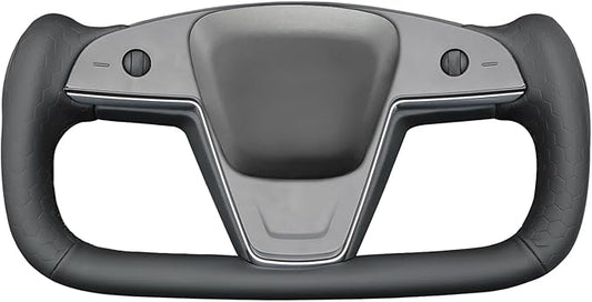 MEWANT Steering Wheel Cover for Yoke Style Steering Wheel for Tesla Model S 2021-2023 / Model X 2021-2023 Made of Black Microfiber Leather