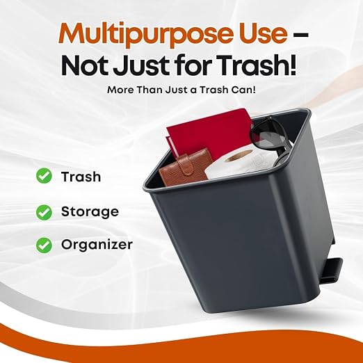 Car Trash Can Bundle – Includes Small Gray Trash Can with Cover + Anti-Slip Floor Mat Clip + 3 Boxes of 20 Leakproof Trash Bags (60 Total) – Waterproof, Covered Garbage Bin for Cars, Trucks