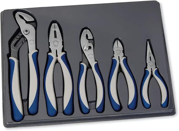 Blue Point BPL501 5-Piece Pliers and Cutter Set with Storage Tray, Slip Joint, Lineman's, Needle Nose, Adjustable Joint and Diagonal Cutter