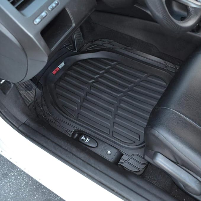 Motor Trend FlexTough Deep Dish Heavy Duty Rubber Floor Mats & Cargo Liner for Trunk All Weather (Black) - Complete Coverage Set