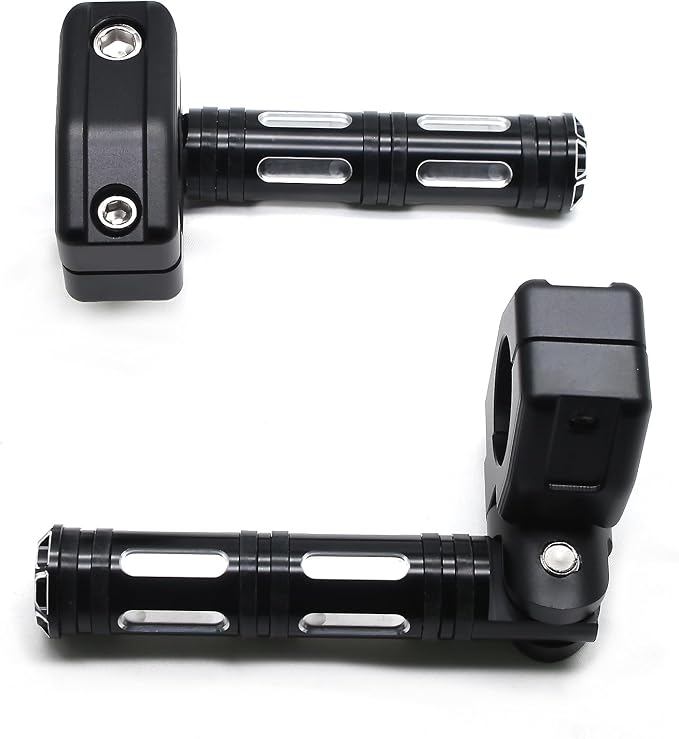 MZS Motorcycle Highway Pegs, 1.25" CNC Highway Foot Pegs Adjustable Short Mount Clamps Compatible with Road Glide King Softail Electra Street Glide Sportster Dyna Rebel Shadow for 1 1/4 Engine Guard