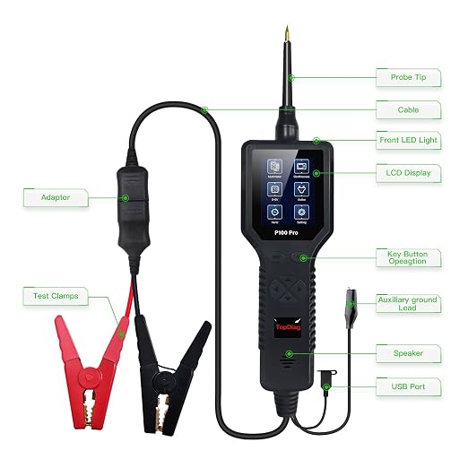 TopDiag P100 Pro 9-30v car Circuit Tester Automotive, Power Circuit Probe Kit Multimeter Digital Oscilloscope Test Tool (P100 Pro)