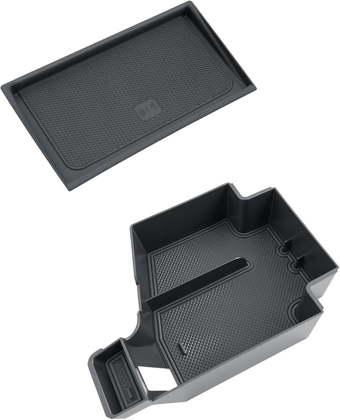SKTU 2-Pack for 2026 Volvo XC60 Center Console Organizer for 2026+ Volvo XC60 (Core/Plus/Ultra) Wireless Charging Mat & Console Tray Volvo XC60 2026 Accessories ABS Insert Console Tray XC60 Rubber Pad