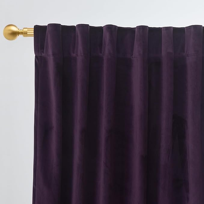 Roslynwood Luxury Soft Deep Purple Velvet Curtains 63 inches Long Back Tab Thermal Insulated Blackout Window Drapes for Living Room/Bedroom/Dining Room, W52 x L63, 2 Panels
