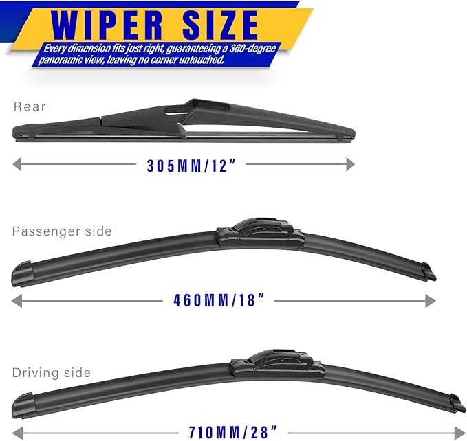 3 wipers Replacement for 2017-2022 Nissan Rogue Sport, Windshield Wiper Blades Original Equipment Replacement - 28"/18"/12" (Set of 3) U/J HOOK