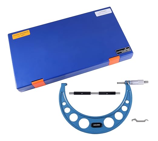 Accusize Industrial Tools Outside Micrometer, 7-8", EG00-0008 | 7-8", Ultra-Precision, Carbide Tipped, M-Type, Resolution 0.0001", Ratchet Friction Thimble, Solid Storage Case