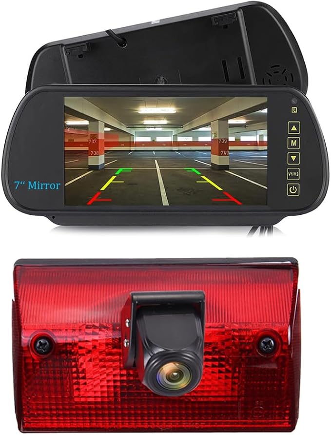 18mm HD Car Third Roof Top Mount Brake Light 3 Rear View Camera Parking Safety Assistant, for Benz Sprinter 2-T 3-T 4-T 5-T Kasten B901 B902 B903 B904 B905 616 CDI (with 4.3-inch Rearview Mirror)