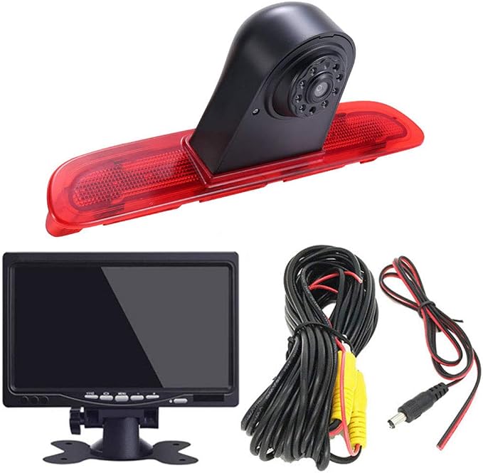 HD Brake Light Roof Rear View Reversing Camera Parking Aids with Angle Adjustable Compatible with Toyota Commuter Hiace H200 MK5 Van LWB TRH KDH Tailgate Transporter (Camera+7''Monitor)