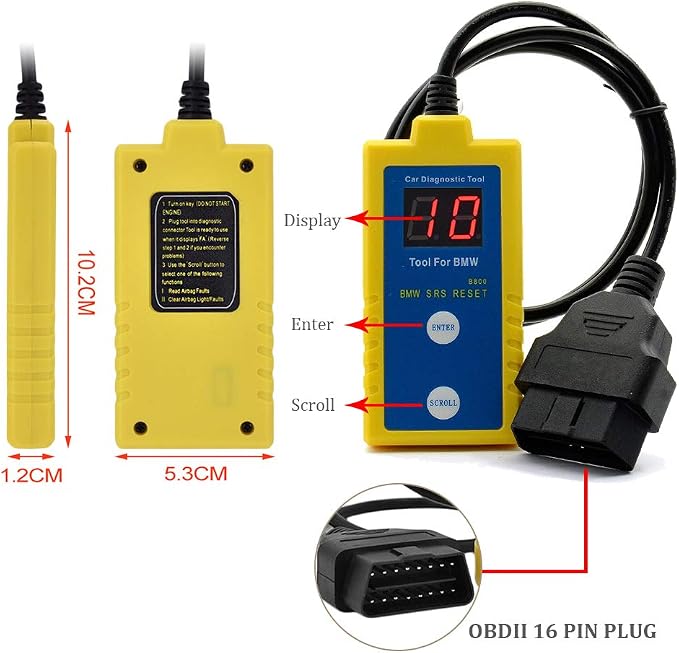 Outzone B800 BMW SRS Airbag Reset Tool | OBDII Scanner Read & Clear Fault Codes | Fits E36/E46/E34/E38/E39/Z3/X5 (1994-2003) – Except 2001 330i